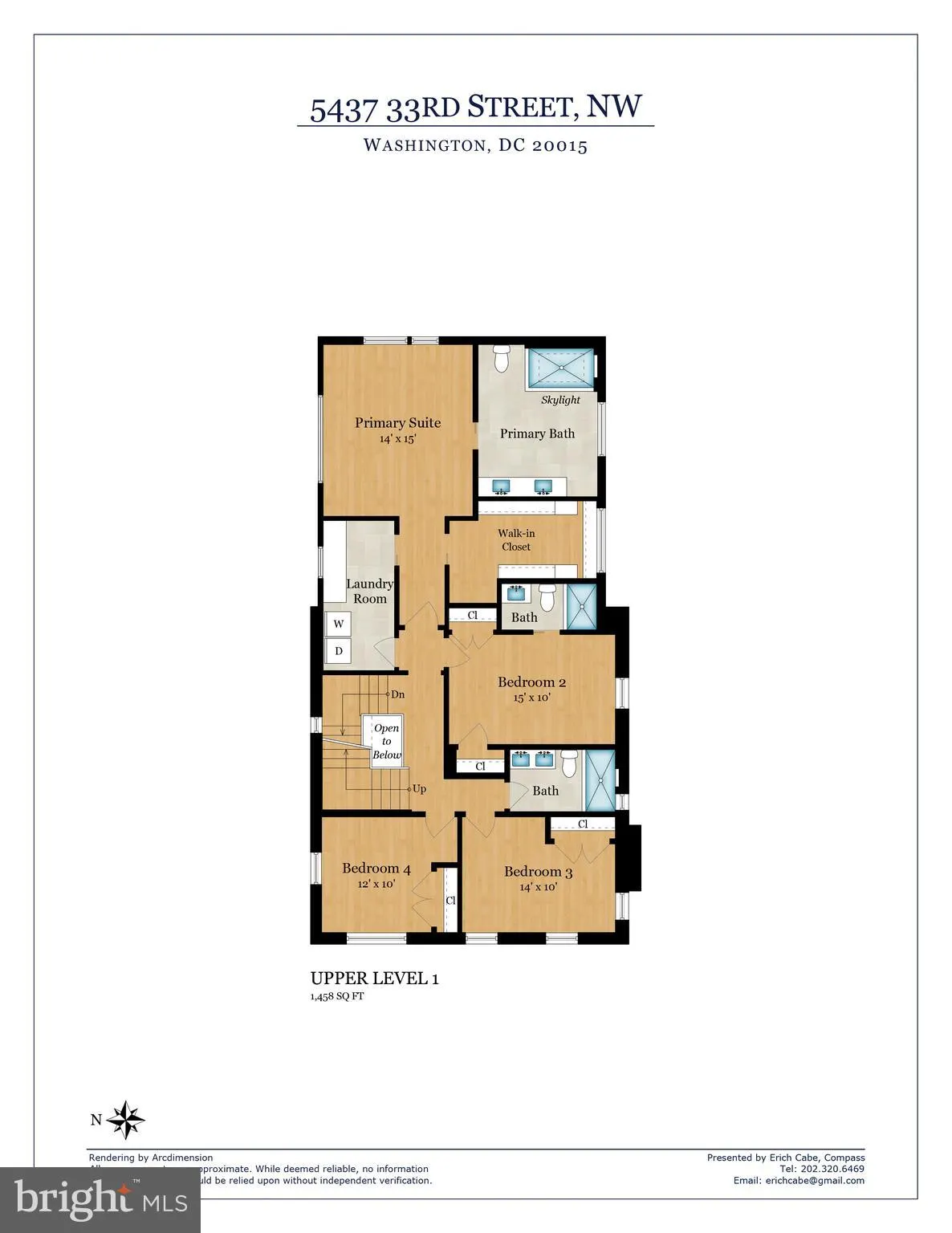 Upper level floor plan with primary suite and four bedrooms