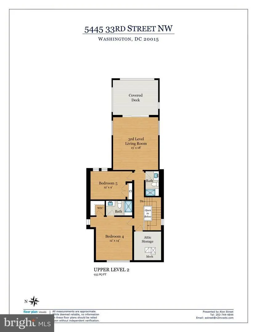 Upper level two floor plan with bedrooms and covered deck