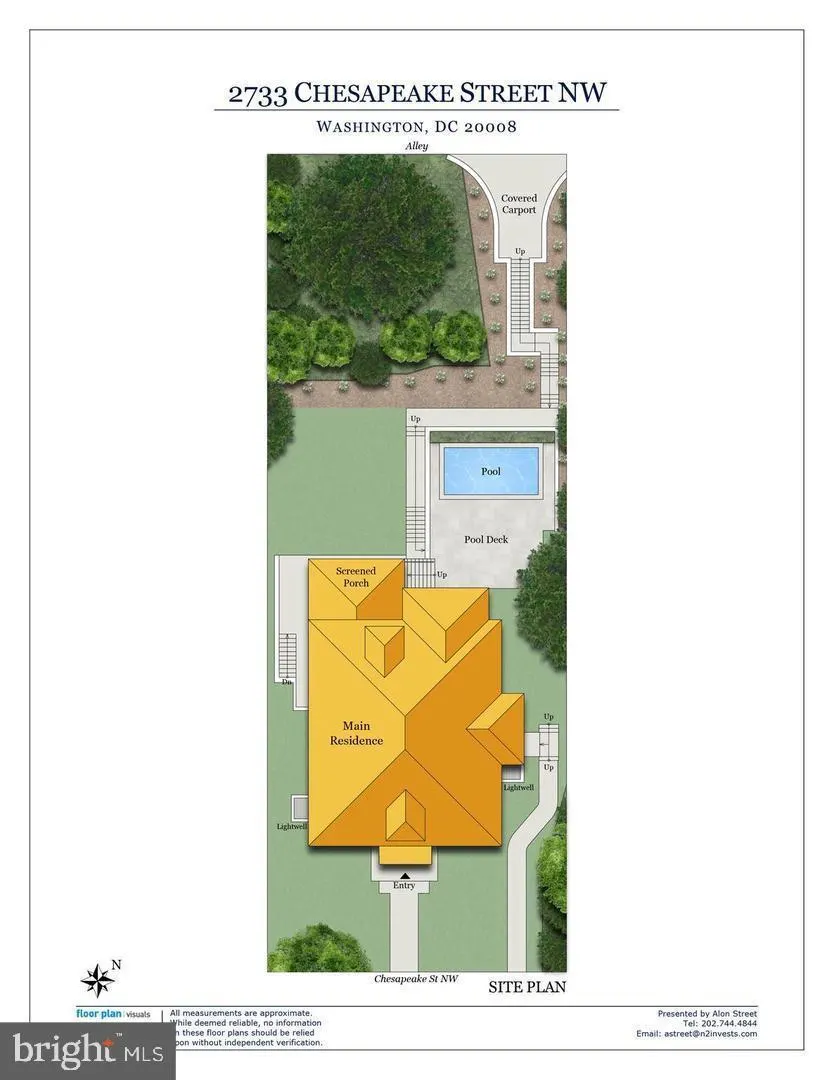 Site plan showing property layout with pool and landscaping