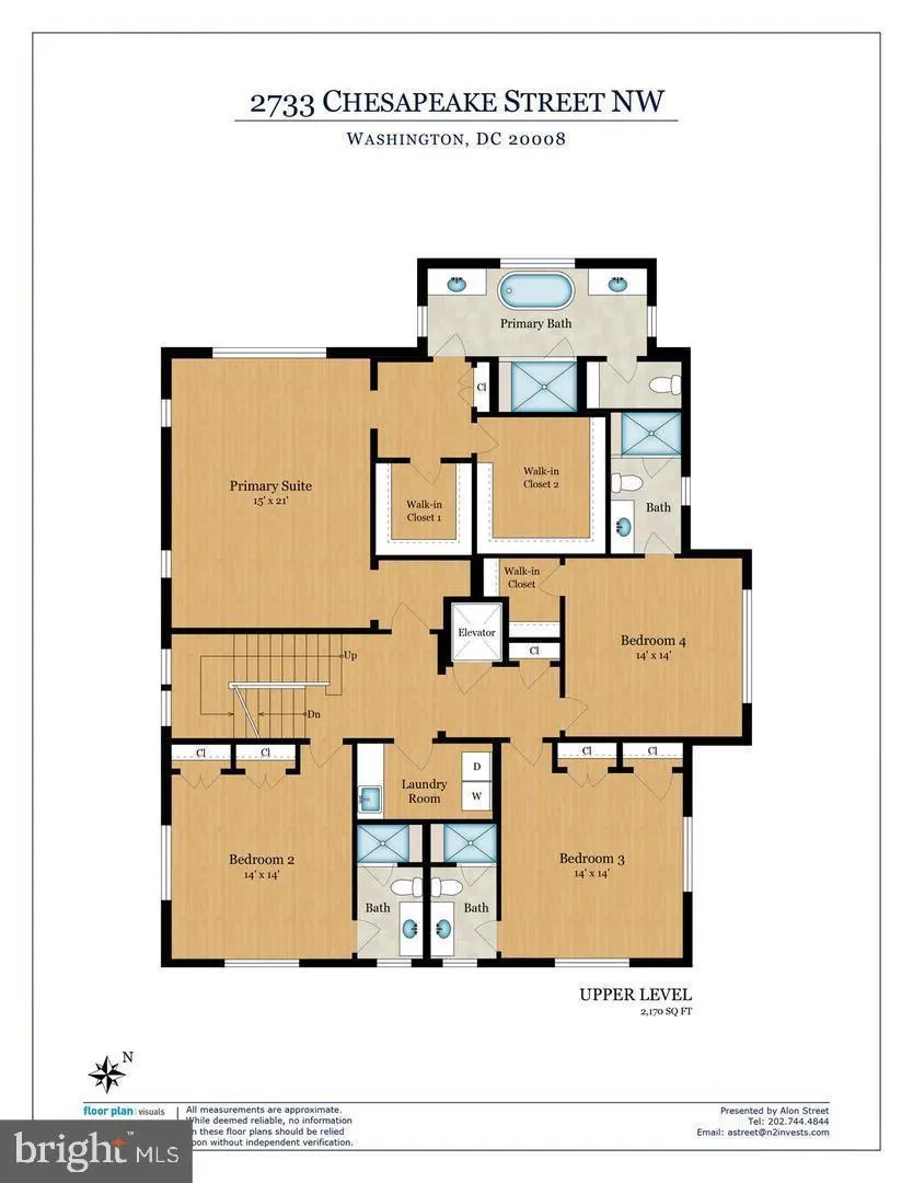 Upper level floor plan with primary suite and four bedrooms