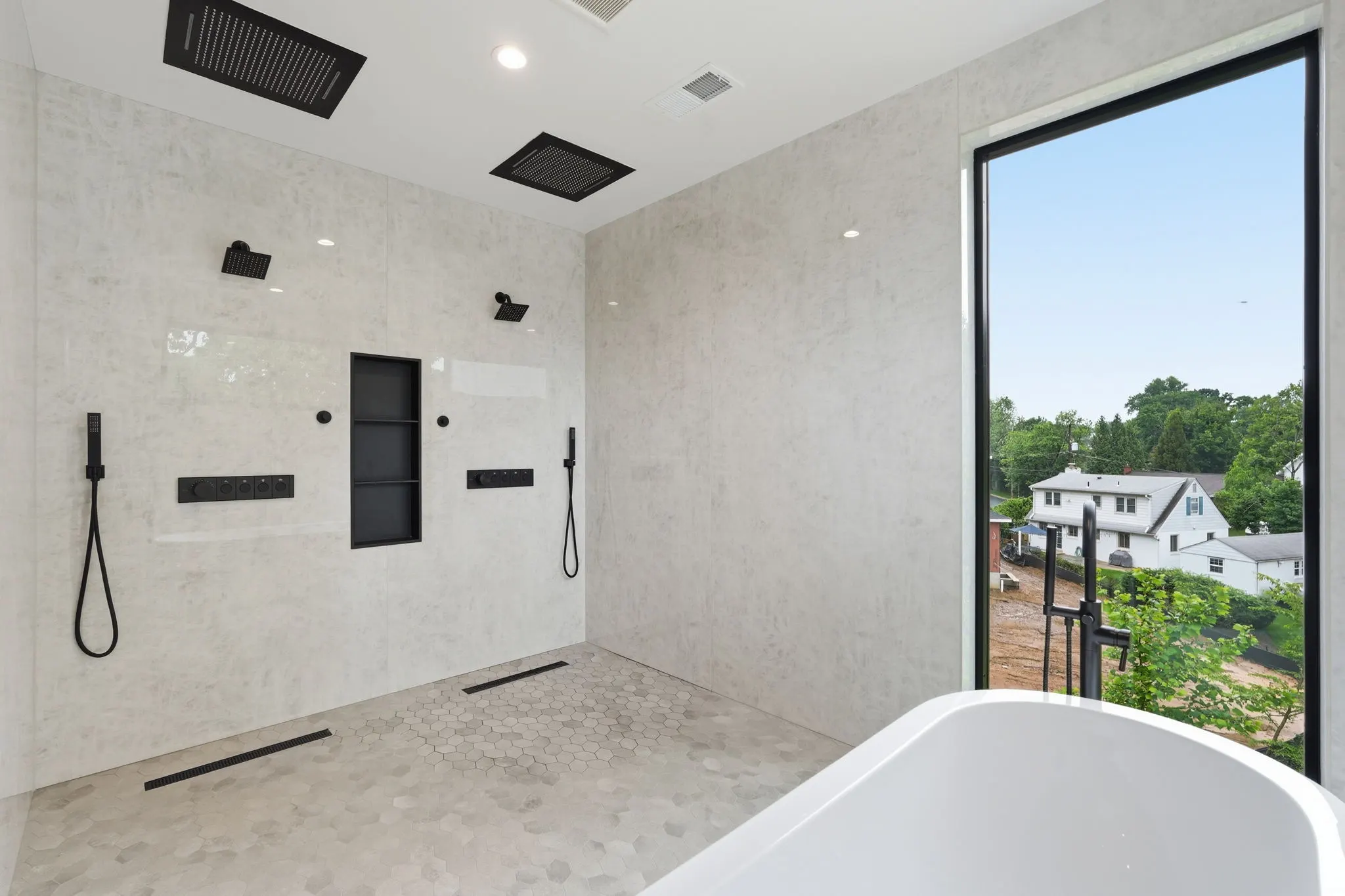 Spa-like bathroom with walk-in shower and soaking tub